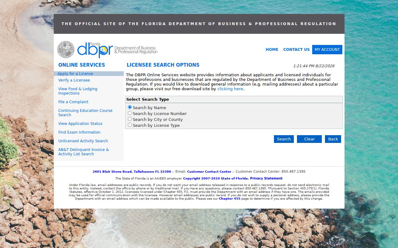Bradenton residents directory Florida professional license search