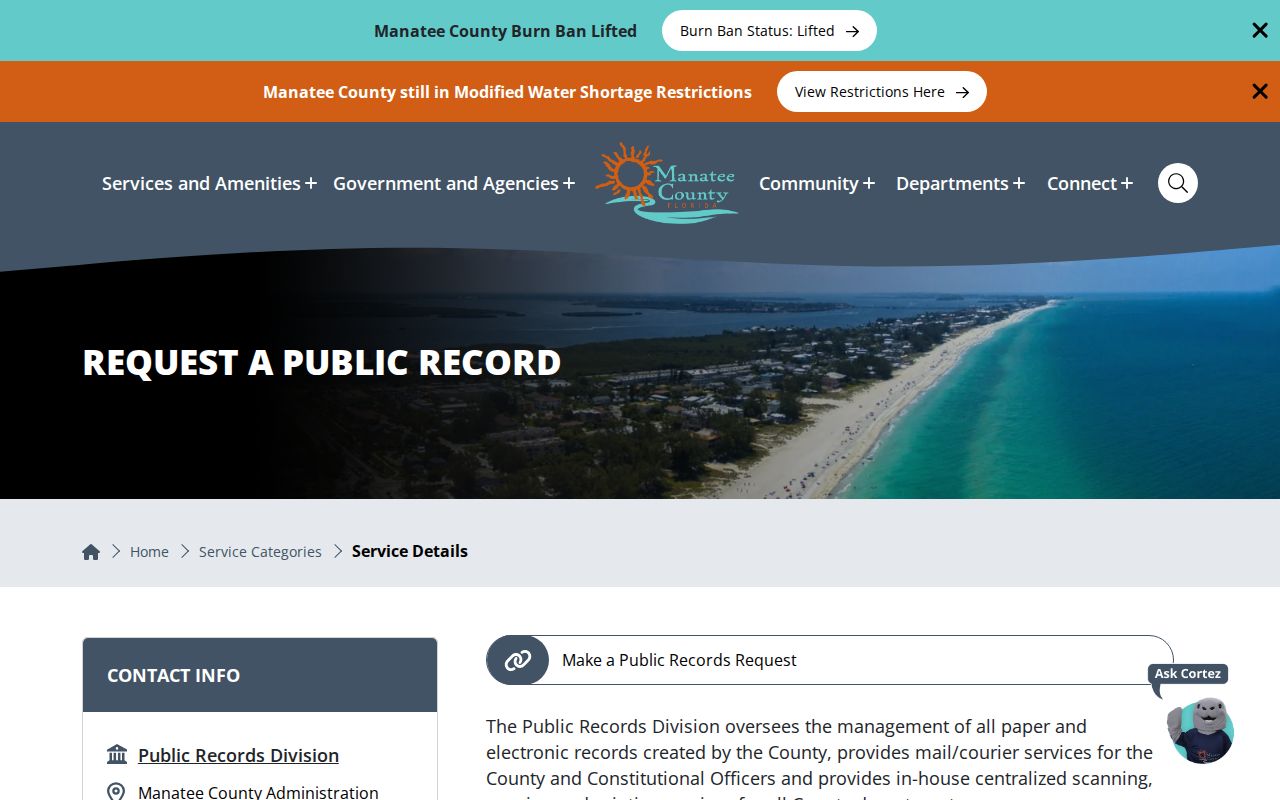 Bradenton neighbors Manatee County public records request page