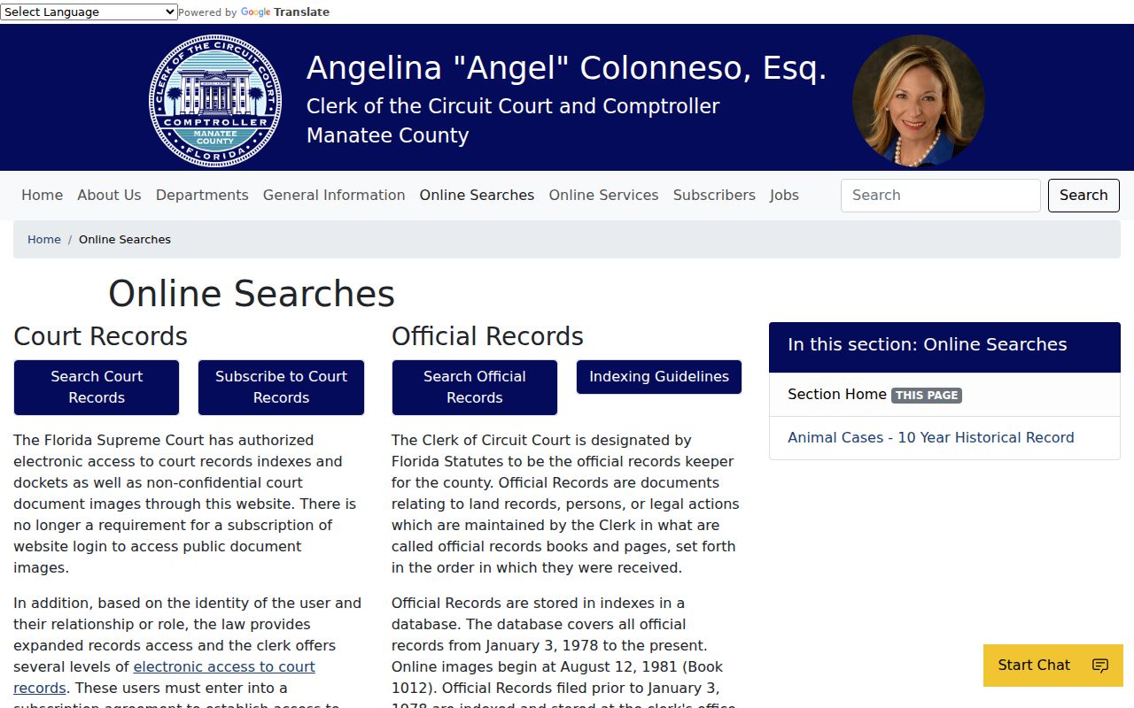 Bradenton previous residents Clerk historical search coverage