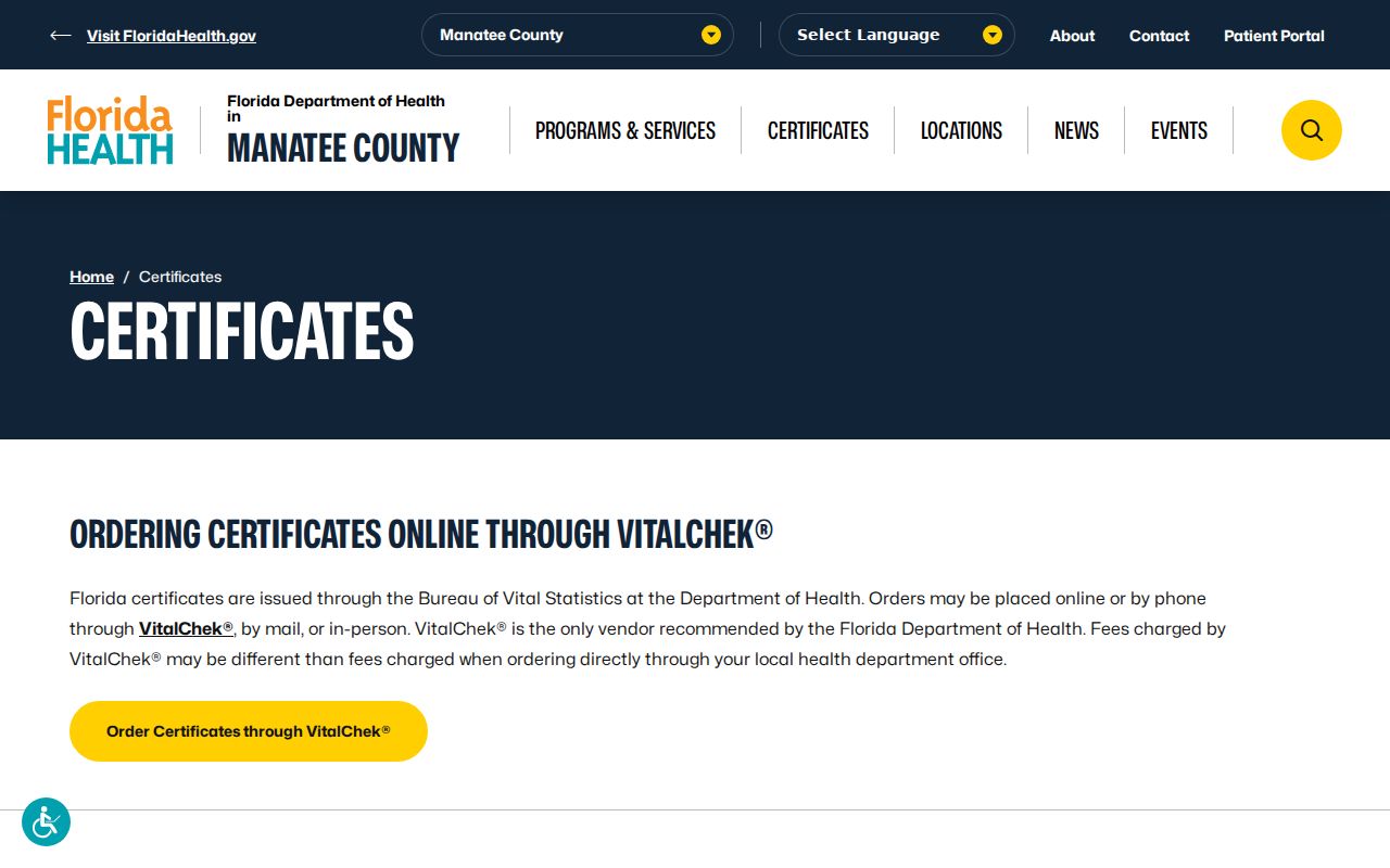 Bradenton previous residents Manatee death certificate access