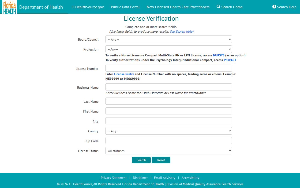 Bradenton resident lookup Florida health practitioner license search