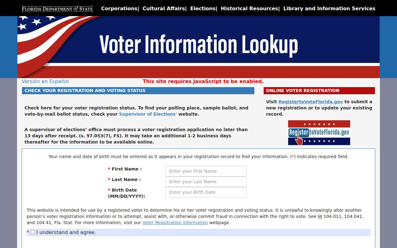 Bradenton resident lookup Florida voter registration status form