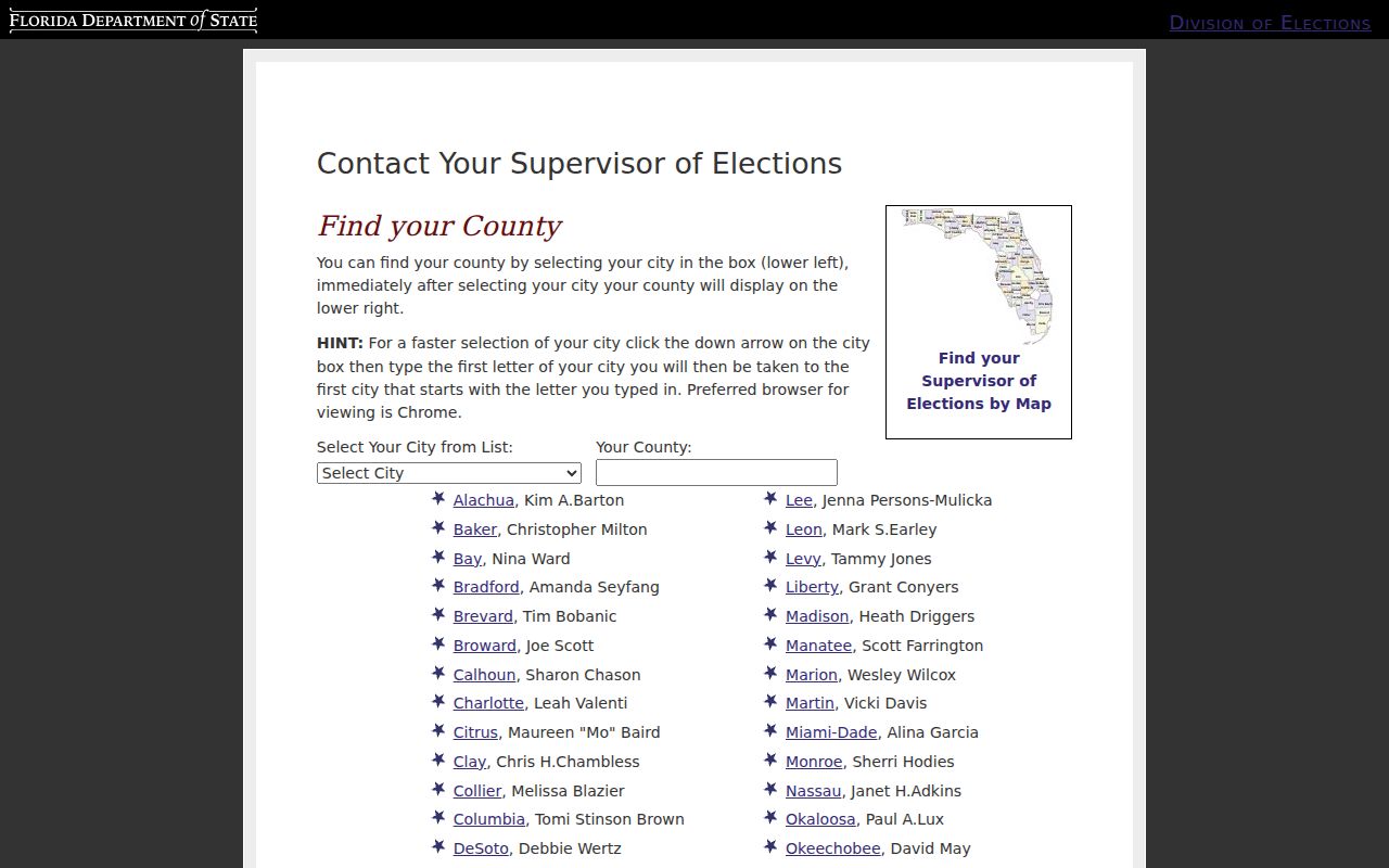 Bradenton ZIP code directory Florida election office directory